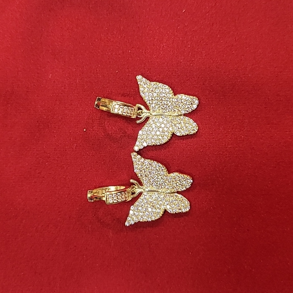 Chvker Pink Pavé Butterfly 925 Earrings,  New